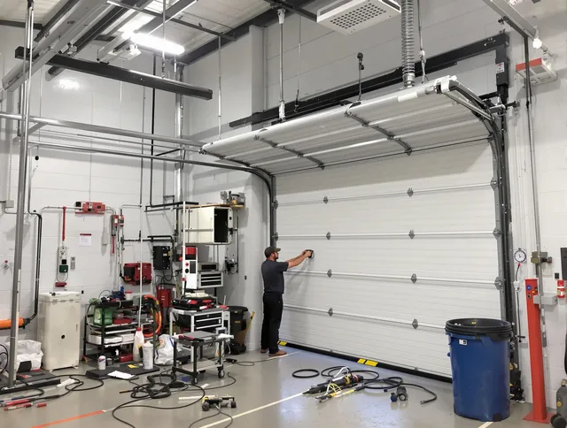 Anaheim Garage Door Repair certified technician performing commercial door repair at a Anaheim business facility