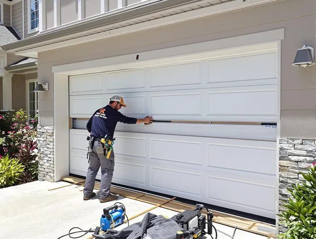 Anaheim Garage Door Repair team performing complete garage door replacement at Anaheim residence