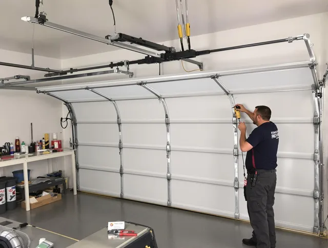 Anaheim Garage Door Repair certified technician performing overhead door system repair in Anaheim